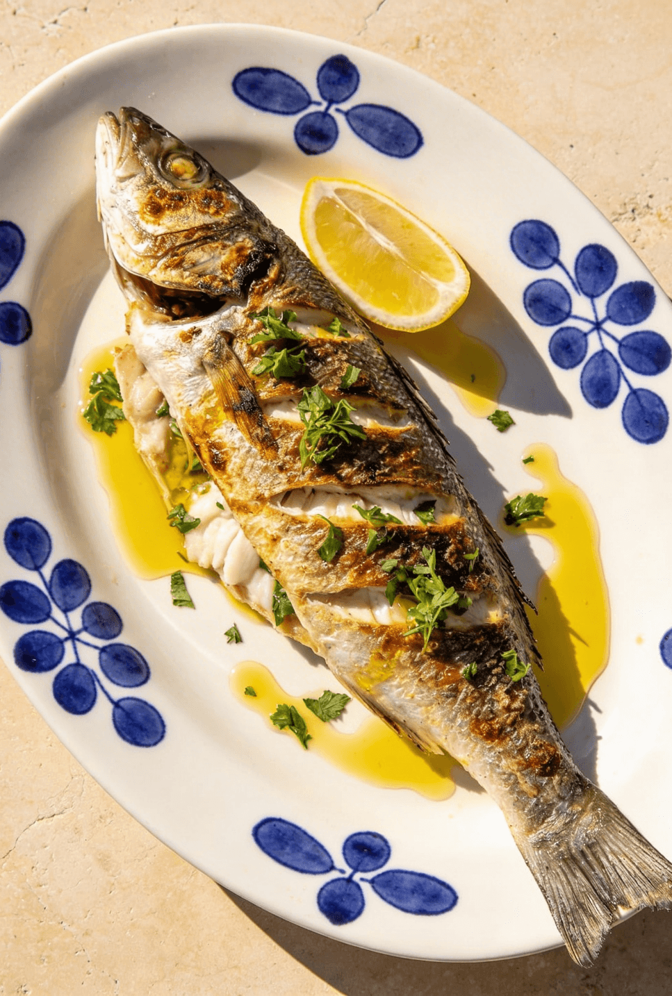 poisson grille entier citron huile olive